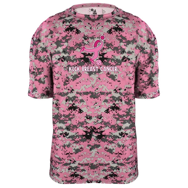 Badger Camo Kick Breast Cancer Youth Tee - Pink/Digital 2180PKY