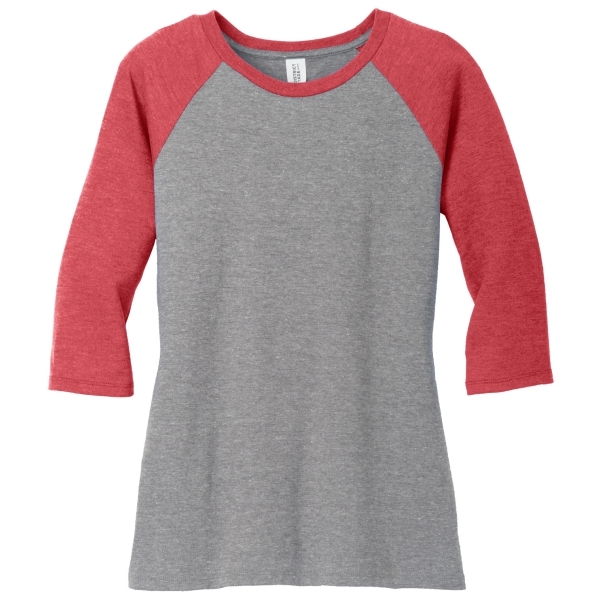 District Women's Perfect Tri 3/4 Raglan Sleeve - Red/Grey DM136L-Red