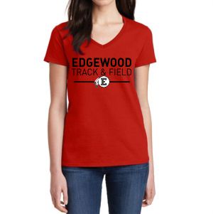 Edgewood Track & Field Women's V-Neck T-Shirt - Red EWTF-5V00L-Rd