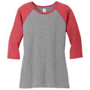 District Women's Perfect Tri 3/4 Raglan Sleeve - Red/Grey DM136L-Red